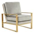 Kd Americana Jefferson Velvet Design Accent Armchair with Gold Frame, Light Grey KD3036426